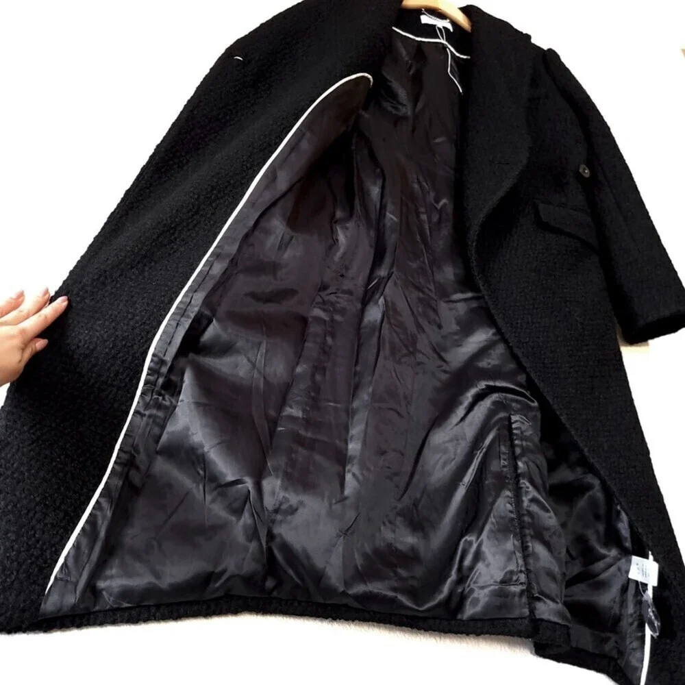 NEW L'Academie Boucle Wool Micha Long Coat Black Tailored Old Money Minimal XS - Picture 14 of 15